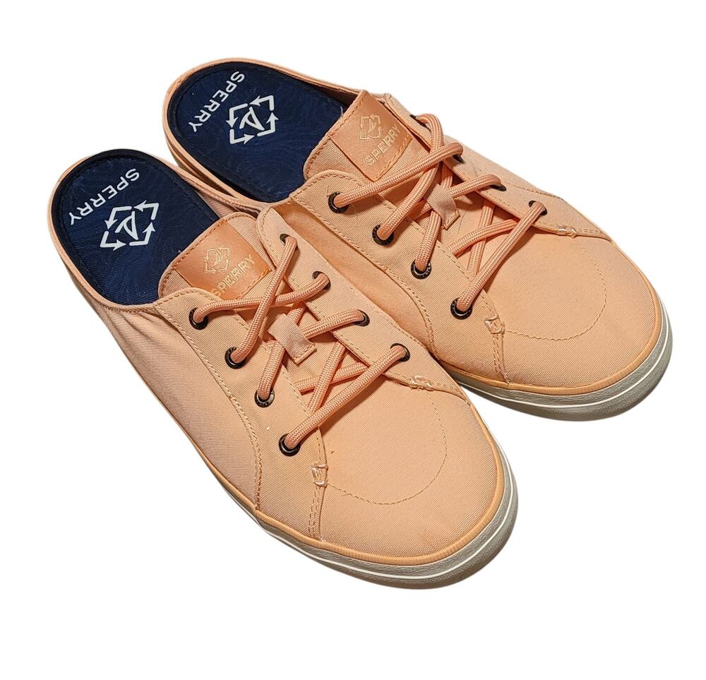 Sperry Women's Crest Vibe Seacycled Mule Sneakers  Pastel Peach Size 9.5 EUC